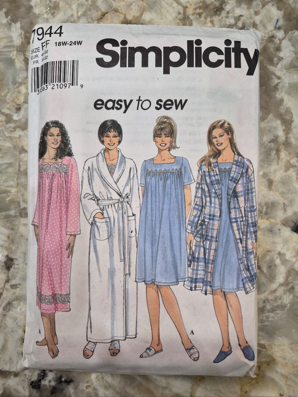 Vintage Simplicity 7944 Plus Size Nightgown Robe Sewing Pattern Size FF 18W-24W